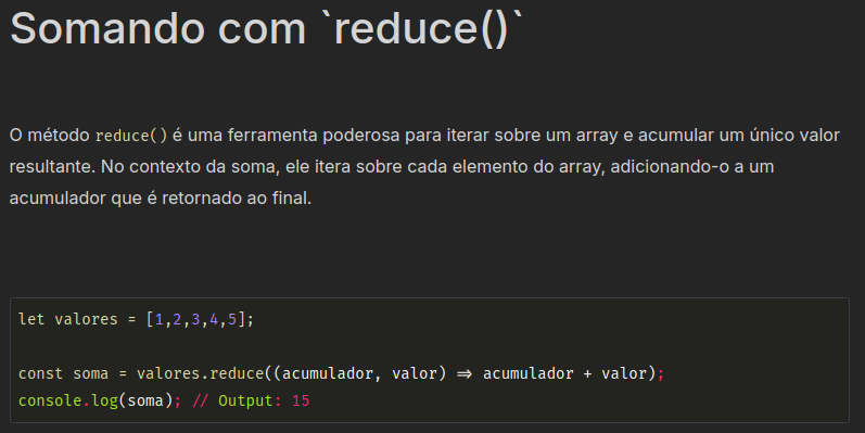 Somando Valores em um Array com reduce() em JavaScript
