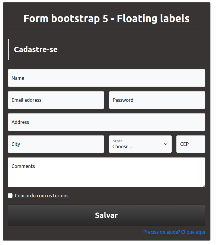 Formulário sem borda - bootstrap