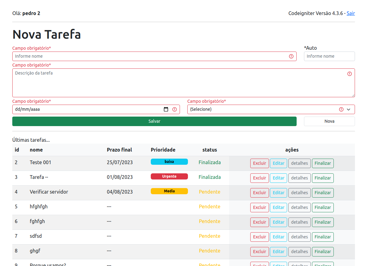 CRUD Bootstrap 5 Mysql e Codeigniter 4 Lista de tarefas parte 4