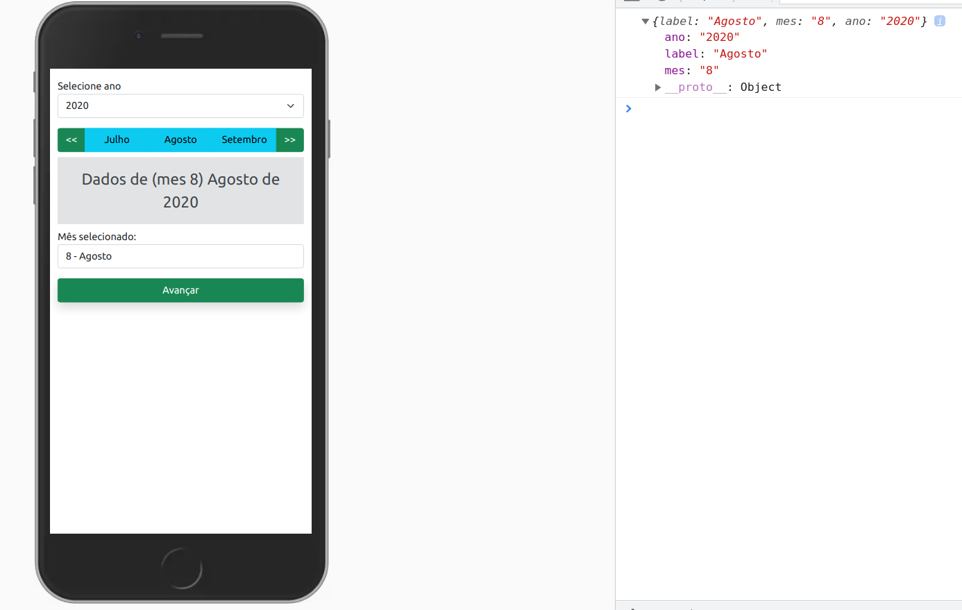 Componente de mês e ano com botões - bootstrap 5
