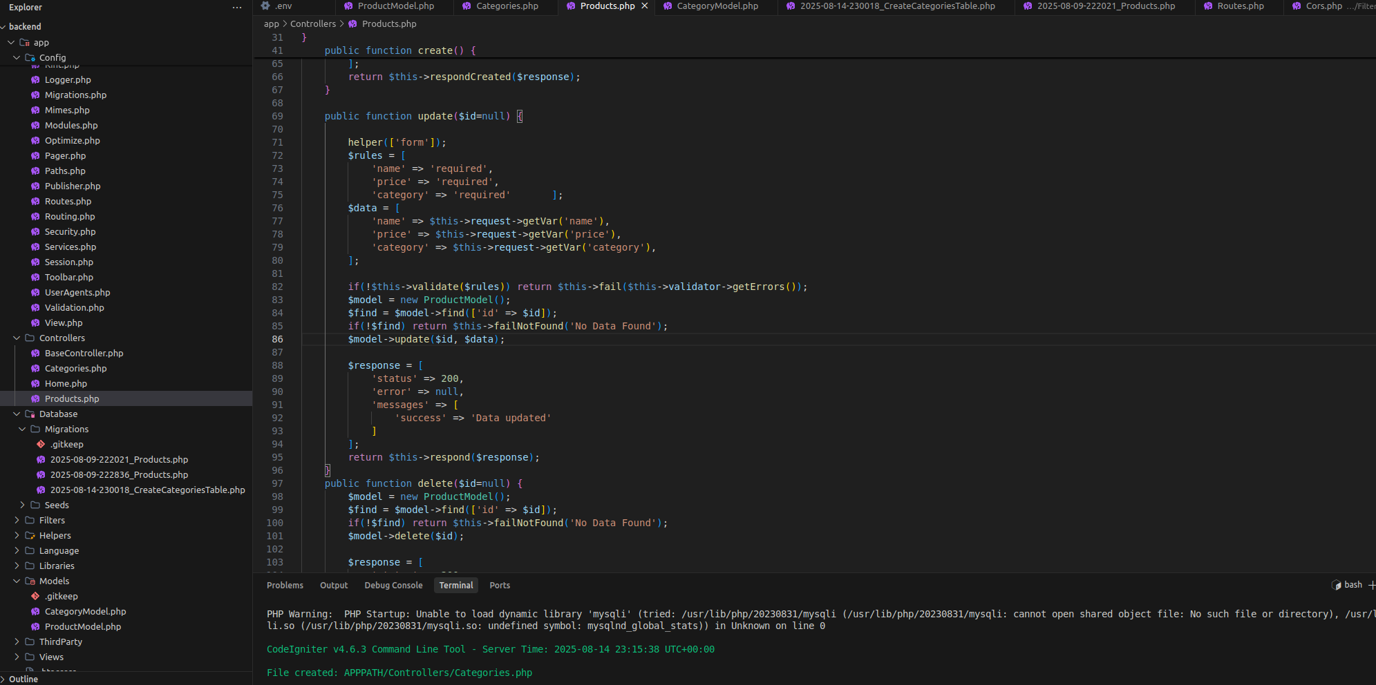 CRUD básico inicial Codeigniter 4 - react