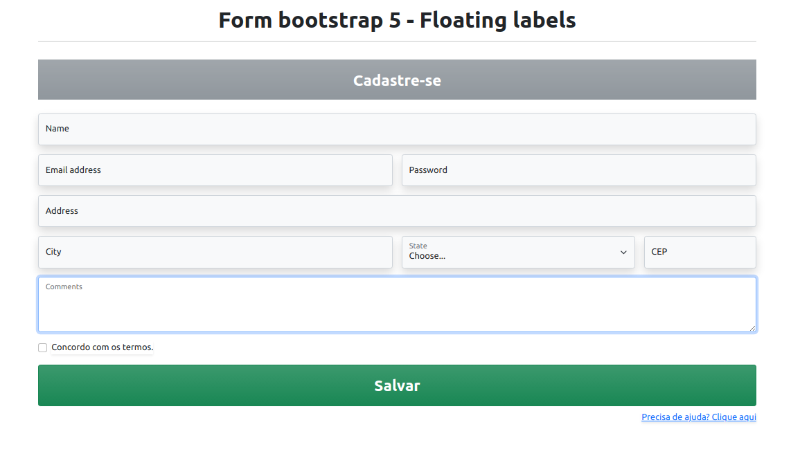 Form com floating labels - bootstrap 5