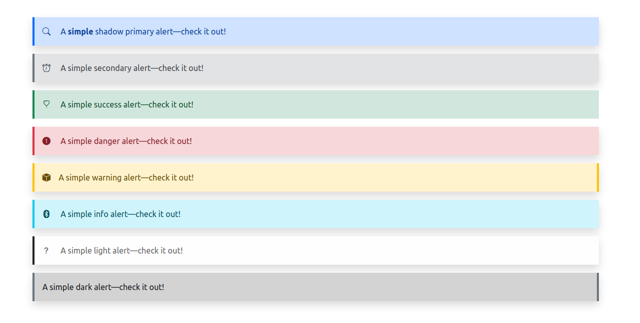 Alerts coloridos com ícones e shadow - bootstrap 5